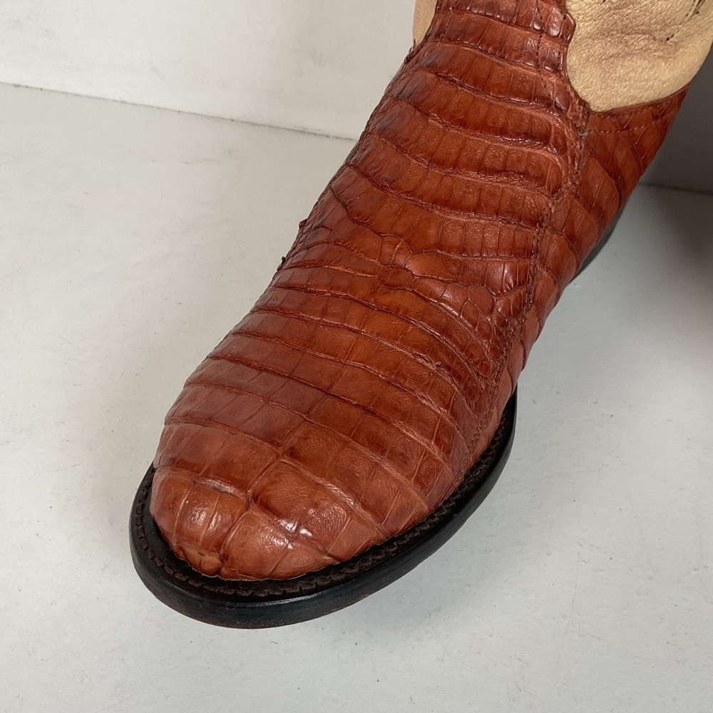 Tony Lama Royal Caiman Cowgirl Boots 7.5 M Belly Cut Tooled - Picture 13 of 16